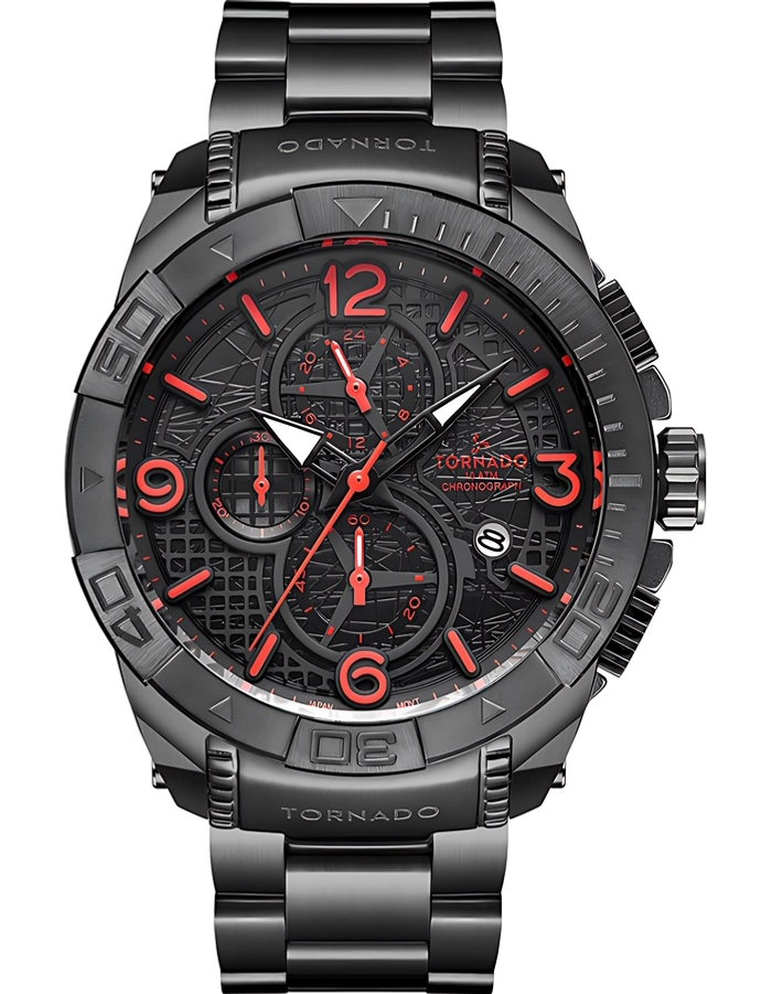 Tornado Men's Multi Function Gold Dial Watch - T8100-BBBBG