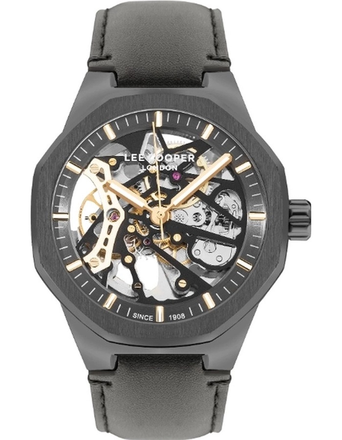 Lee Cooper Orologio Uomo LC07493.652 - Quarzo Multifunzione, Cinturino In Pelle Grigia, Cassa 44mm, Impermeabile 5 ATM