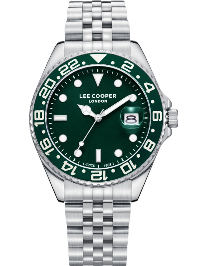 Lee Cooper Orologio Uomo Analogico: Quadrante Verde, Multifunzione, Modello LC08045.370 Con Cinturino In Pelle Verde